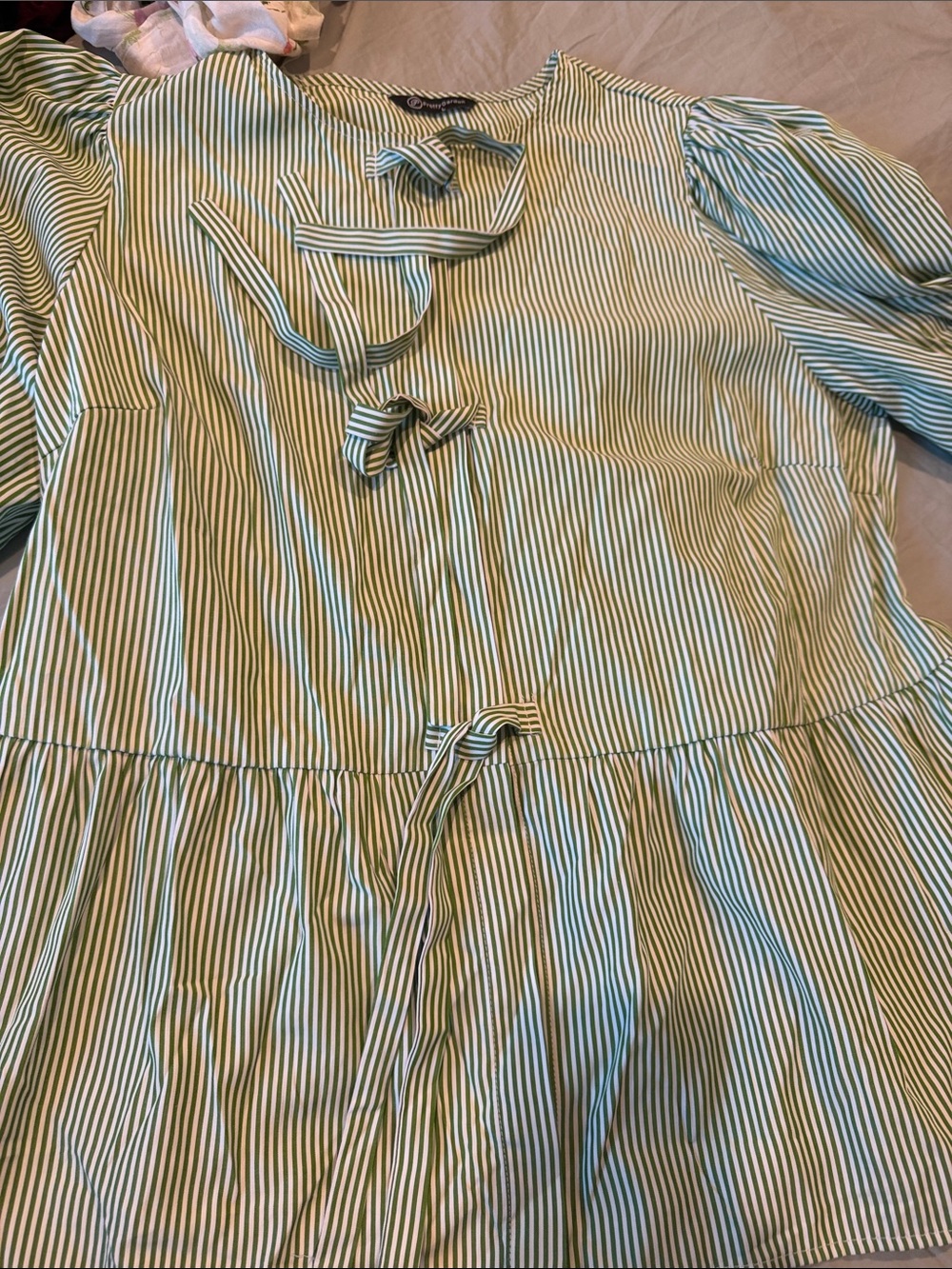Striped Green & White Tie-Front Tunic Top